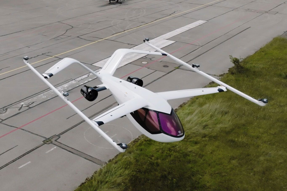 VoloRegion full-scale eVTOL prototype aircraft during a test flight in 2022 VoloRegion full-scale eVTOL prototype aircraft during a test flight in 2022